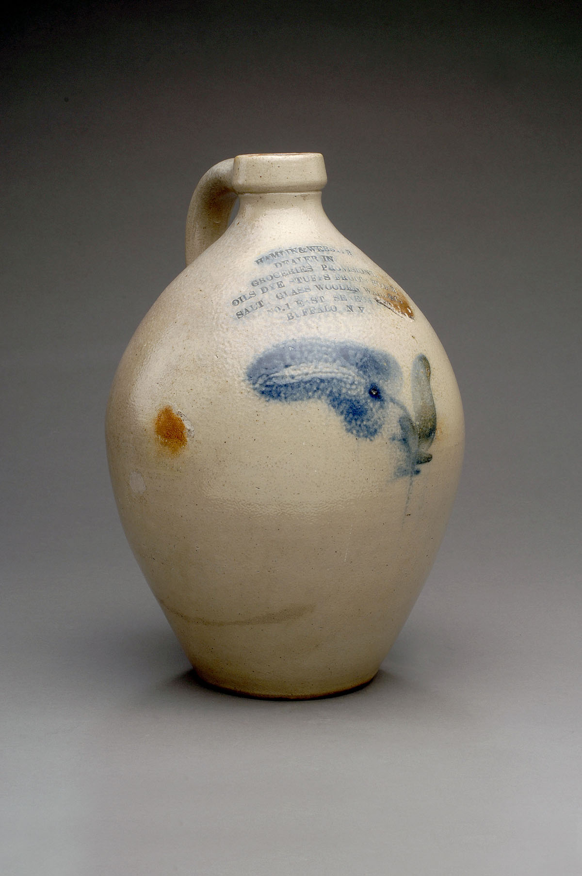 Appraisal: FINE AMERICAN SALTGLAZE STONEWARE COBALT BLUE-DECORATED JUG BUFFALO NEW YORK