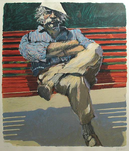 Appraisal: Aldo Luongo Argentinian born Red Bench Color screenprint on wove