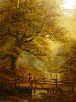 Appraisal: EDWARD WILLIAMS JNR - Wooded River Scene with Boy Fishing