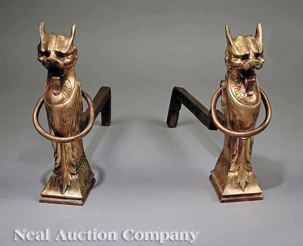 Appraisal: A Pair of Gilt Bronze Figural Andirons c attributed to