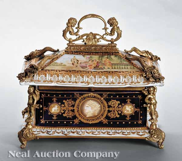 Appraisal: A Large Vienna-Style Bronze-Mounted Porcelain Casket the sides decorated with