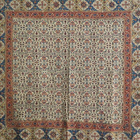 Appraisal: Handpainted Persian Tablecloth elaborate overall floral square