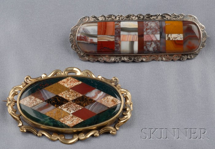 Appraisal: Two Victorian Scottish Agate Brooches with plaid design one in