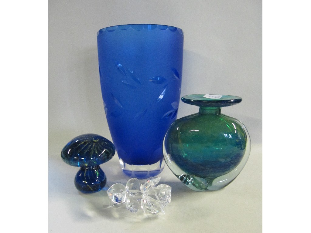 Appraisal: Caithness blue flashed glass vase Swarovski rose and a Mdina