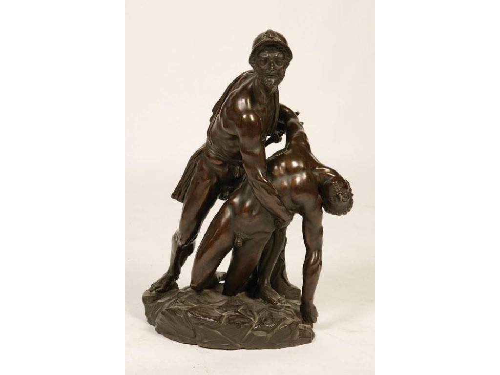 Appraisal: A TH CENTURY FRENCH CAST BRONZE SCULPTURE of a warrior