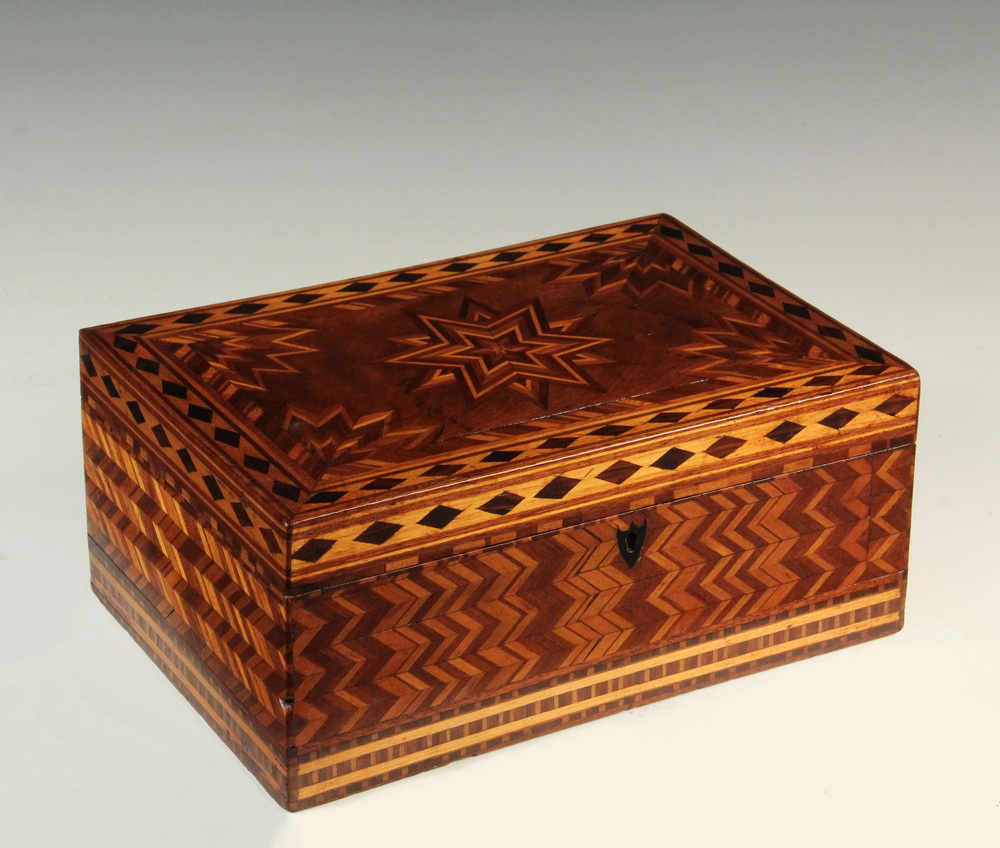 Appraisal: INLAID JEWELRY BOX - th c New England Stick Inlaid