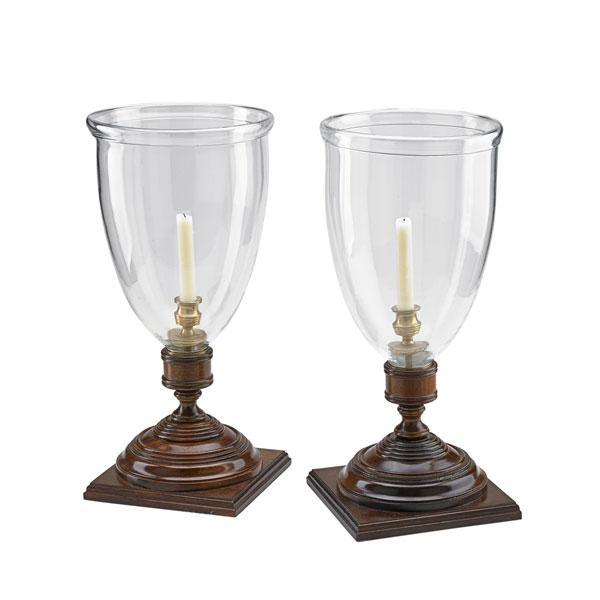 Appraisal: PAIR OF TREEN CANDLESTICKS With hurricane shades Continental th th