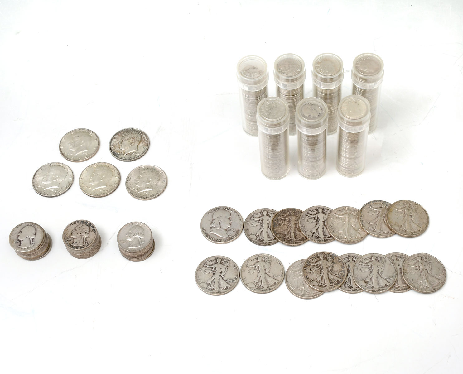 Appraisal: SILVER DIMES QUARTERS AND HALF DOLLARS Comprising - Rolls -