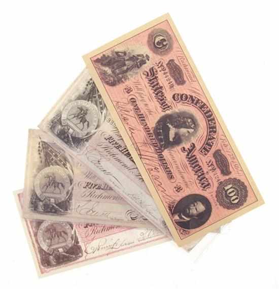 Appraisal: Collection Confederate currency comprising T- five hundred dollar notes T-