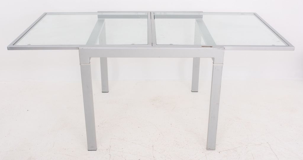 Appraisal: GRAY PAINTED METAL AND GLASS EXTENDING TABLE Gray painted metal