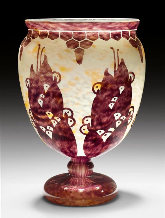 Appraisal: SCHNEIDER LAURIERS VASE circa Acid-etched yellow glass with violet overlay