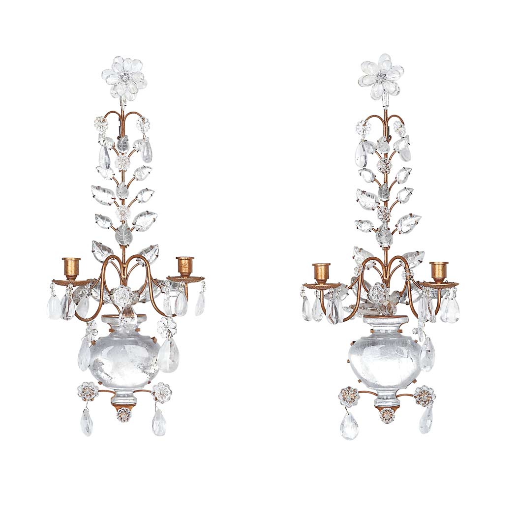 Appraisal: Pair of Neoclassical Style Gilt-Metal Rock Crystal Two-Light Sconces Each