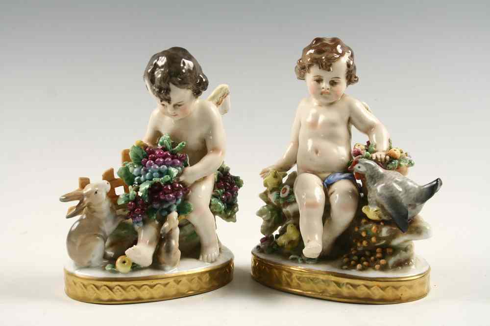 Appraisal: FIGURINES - Pair of th c German made porcelain figures