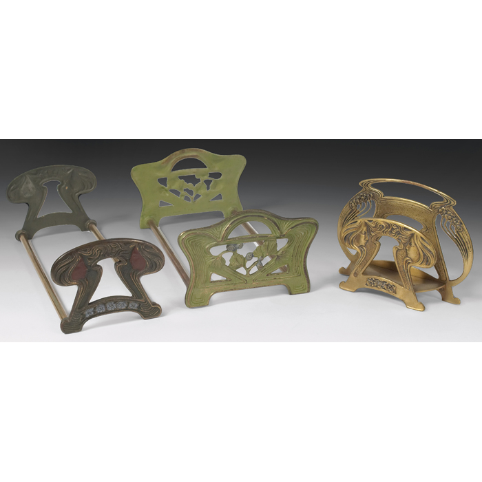 Appraisal: Art Nouveau adjustable bookracks two and letter holder in various