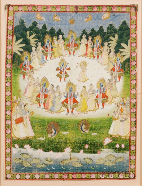 Appraisal: Votive Painting India th century scene of Krishna dancing with