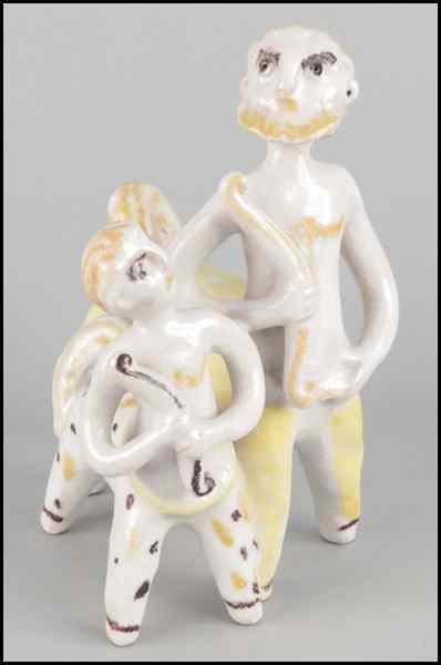 Appraisal: GUIDO GAMBONE GLAZED CERAMIC DOUBLE CENTAUR Underside is signed ''Gambone