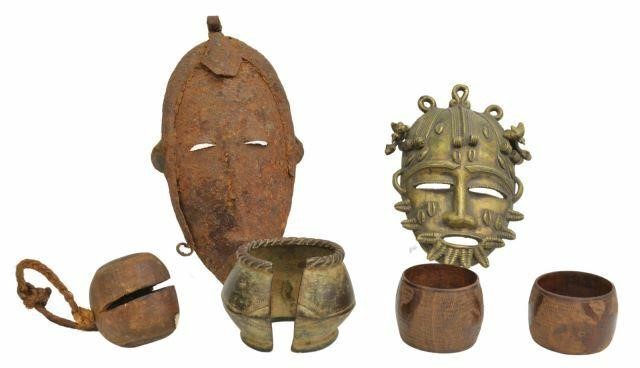 Appraisal: lot of African tribal objects highlights include bronze face mask