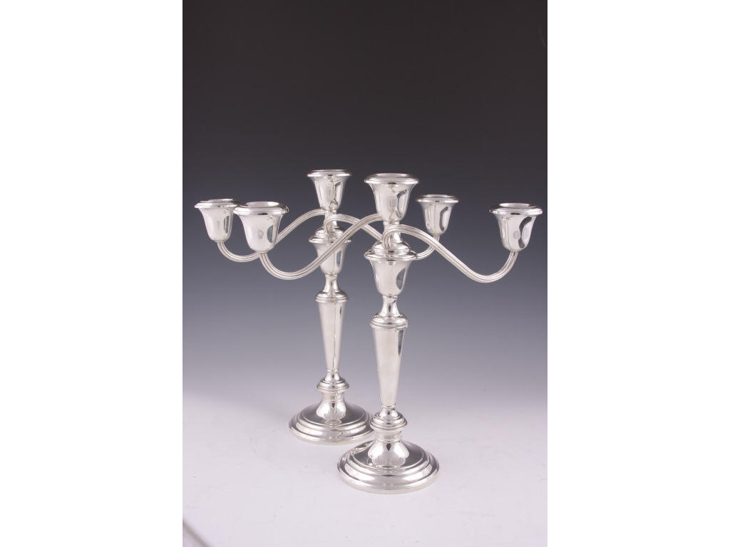 Appraisal: Pair of Sterling Silver Candelabra by Gorham three light arms