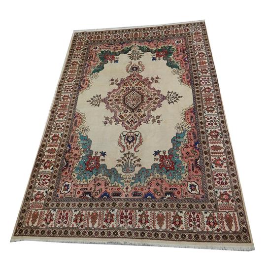 Appraisal: RUG Modern Persian Tabriz camel colored ground with central diamond-shaped