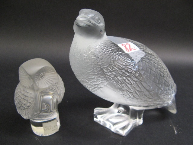 Appraisal: TWO FRENCH LALIQUE CRYSTAL BIRD FIGURES frosted and clear crystal