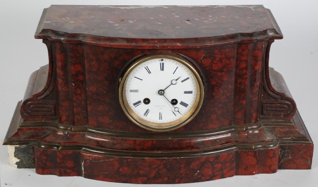 Appraisal: NINETEENTH CENTURY FRENCH ROUGE MARBLE MANTEL CLOCK by Raingo Freres