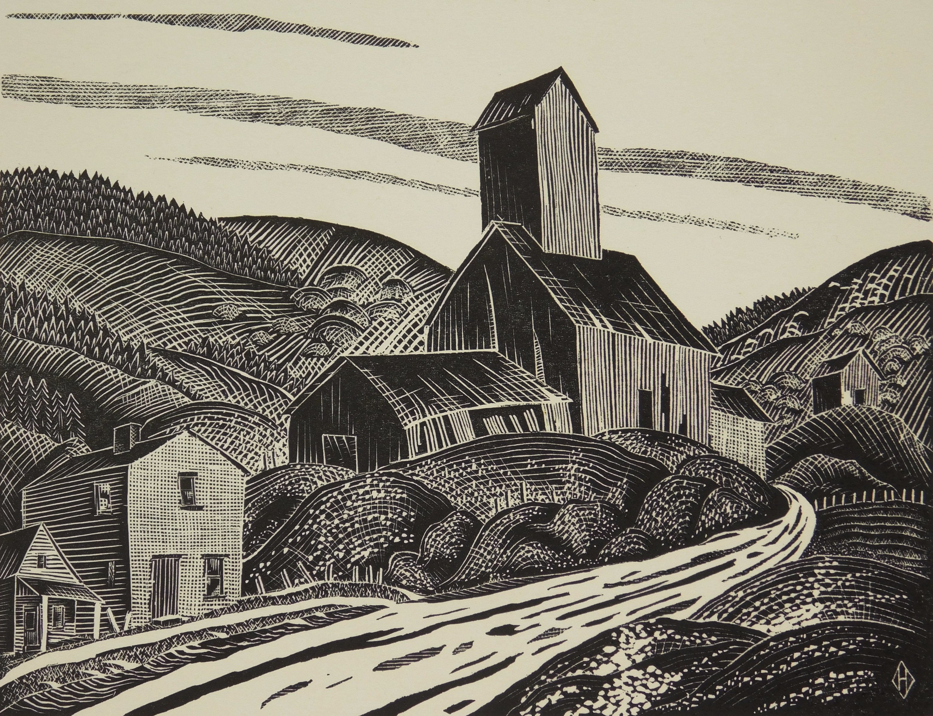 Appraisal: John Helm - Mine Tipples''- wood engraving signed and titled