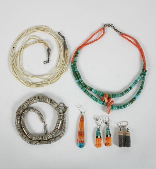 Appraisal: Lot of six pieces Native American jewelry including shell with