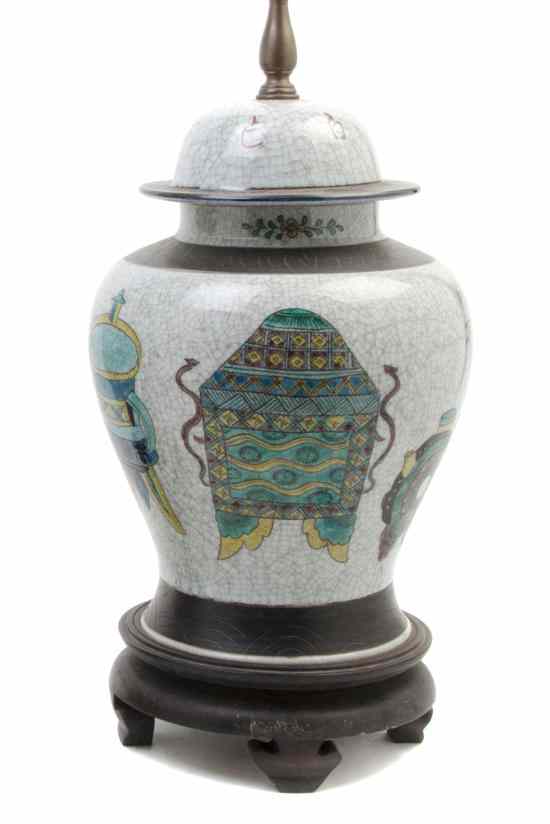 Appraisal: A Chinese Ginger Jar of covered baluster form having crackle