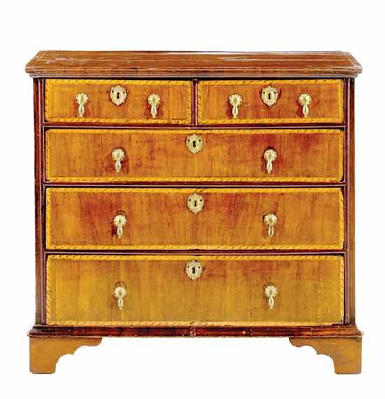 Appraisal: English Queen Anne inlaid walnut chest of drawers mid th