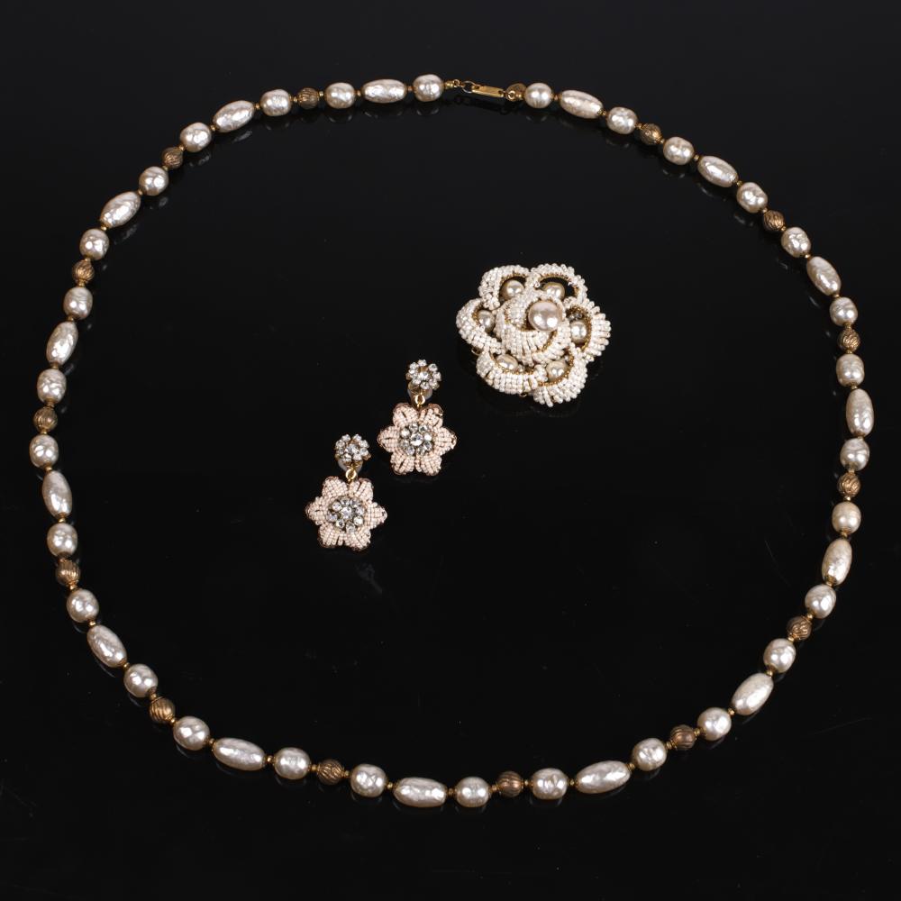 Appraisal: MIRIAM HASKELL FAUX FRESH WATER PEARL AND BRASS BEAD NECKLACE