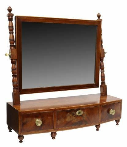 Appraisal: American mahogany shaving mirror th c turned stiles supporting the