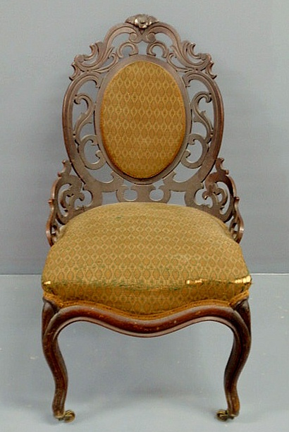 Appraisal: American Rococo carved and pierced mahogany delicate side chair c