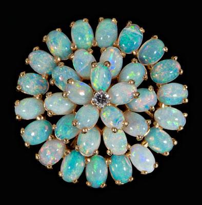 Appraisal: Opal diamond brooch oval cabochon-cut opals total estimated weight cts