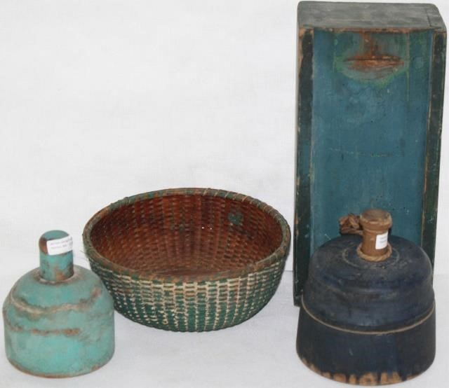 Appraisal: FOUR PIECES OF PRIMITIVE AMERICAN PAINTED ITEMS TO INCLUDE SLIDE