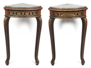 Appraisal: A Pair of Marble Top Corner Stands A Pair of