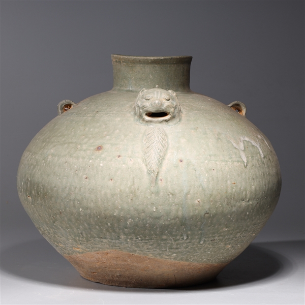 Appraisal: Large Chinese early style ceramic vessel with molded handles and