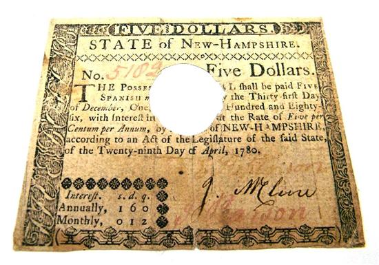 Appraisal: NH - Five Dollar Note - Hole cancelled Very Good