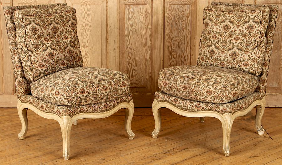 Appraisal: PAIR UPHOLSTERED JANSEN BOUDOIR CHAIRS C A pair of upholstered