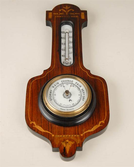 Appraisal: A Marquetried Rosewood Aneroid Wheel Barometer maker unknown only marked