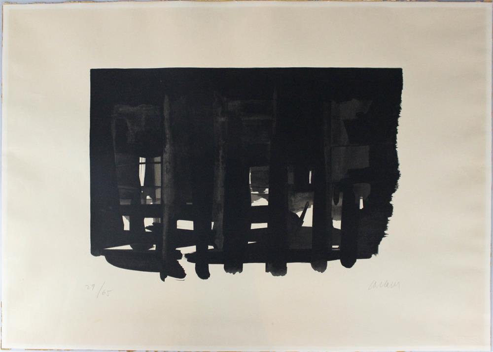 Appraisal: PIERRE SOULAGES FRENCH - ABSTRACT IN BLACK Lithograph x in