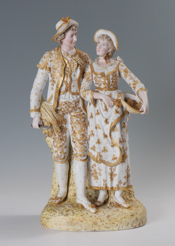 Appraisal: LARGE BISQUE FIGURAL GROUP Figure of a man and woman