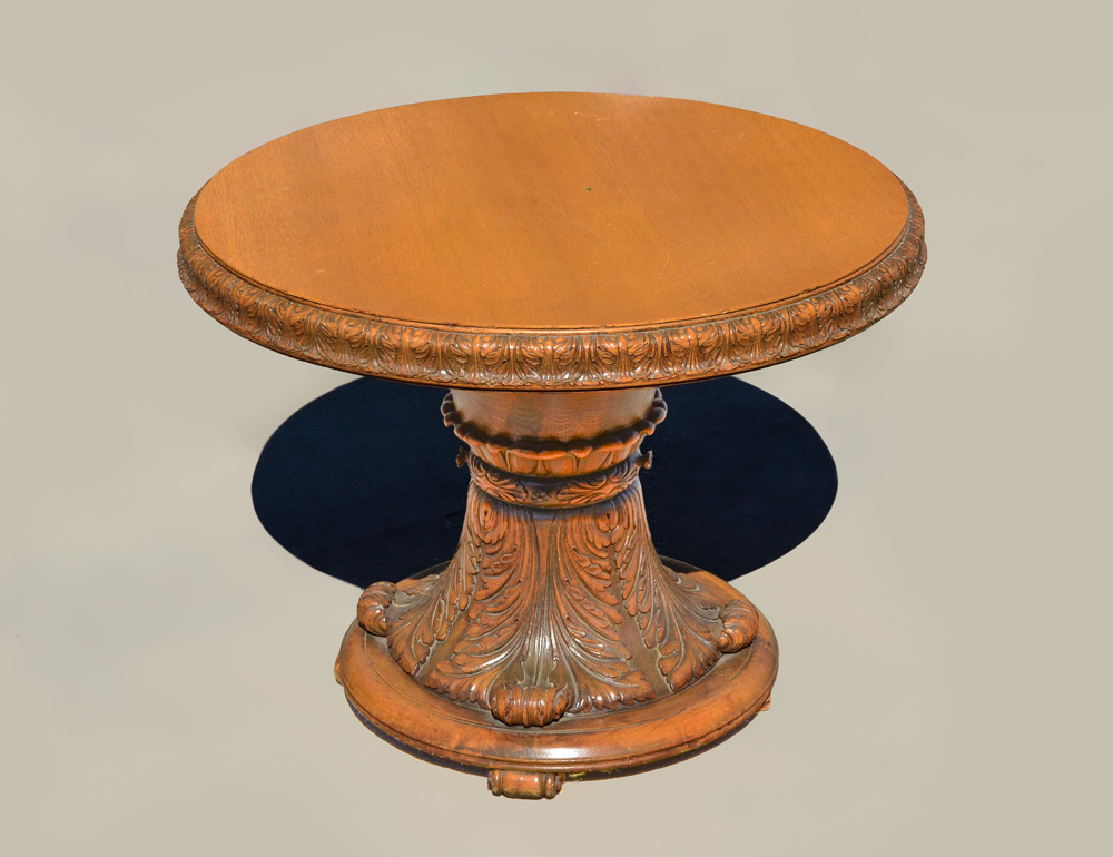 Appraisal: ACANTHUS LEAF CARVED BREAKFAST TABLE Round top with carved foliate