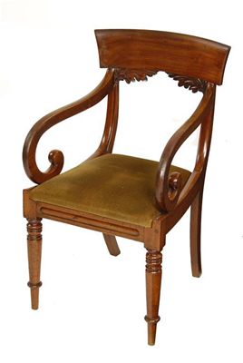 Appraisal: An early Victorian mahogany open armchair having a stuffed over