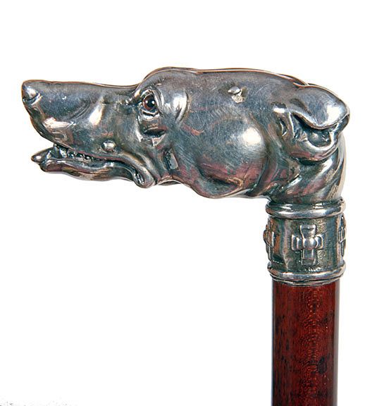 Appraisal: Silver Dog Dress Cane Exclusive on Bidsquare th Century- A