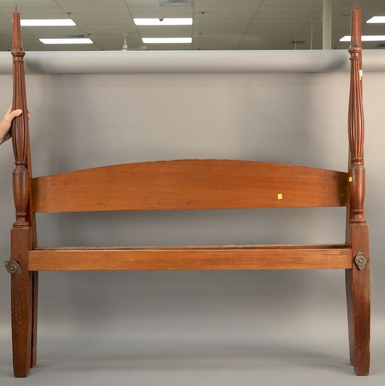 Appraisal: Sheraton mahogany bed with two fluted posts two squared with