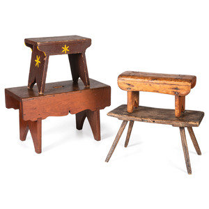 Appraisal: Four Country Joined Foot or Child s Stools th Century