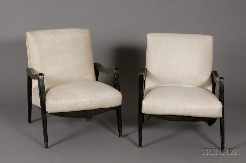 Appraisal: Pair of Mid-century Modern Upholstered Painted Wood Armchairs upholstered seat