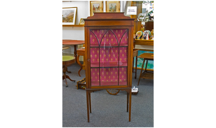 Appraisal: Edwardian Mahogany String Inlay Display Cabinet Astral glazed door enclosing