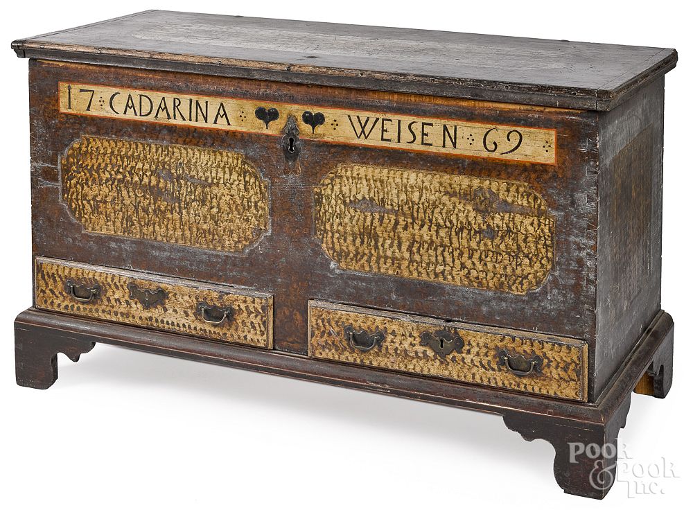 Appraisal: Pennsylvania painted pine dower chest Pennsylvania painted pine dower chest