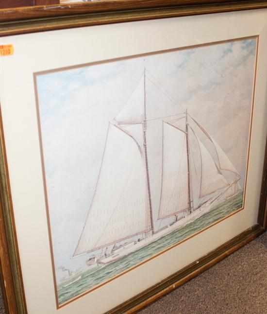 Appraisal: After Louis Feuchter Schooner color print framed Estimate - No